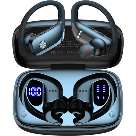 Trådlösa öronsnäckor Bluetooth-hörlurar 48 timmars uppspelning Sport öronsnäckor med LED-display Over-Ear Buds med öronkrokar Inbyggd mikrofon Headset