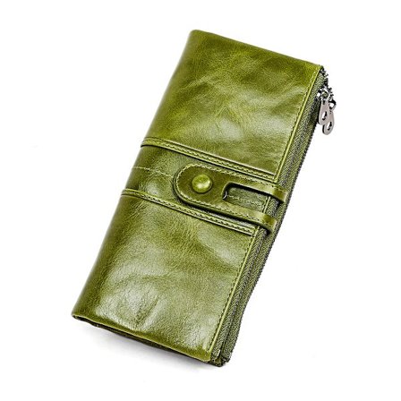 Dame Læderpung Stor Kapacitet Dame Møntpung RFID Blokering, Dame Checkhæfteholder Stor Kapacitet Lynlås Lang Pung - Grøn