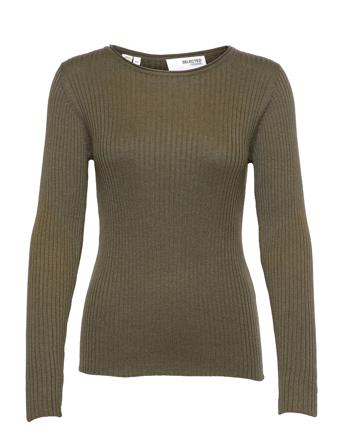 Slflydia Ls Knit Rib O-Neck Pullover Grønn Selected Femme