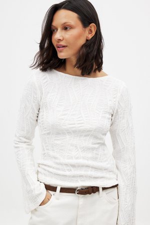 NA-KD Långärmad strukturerad topp - Långärmade t-shirts - OffVit - XS (EU 32)