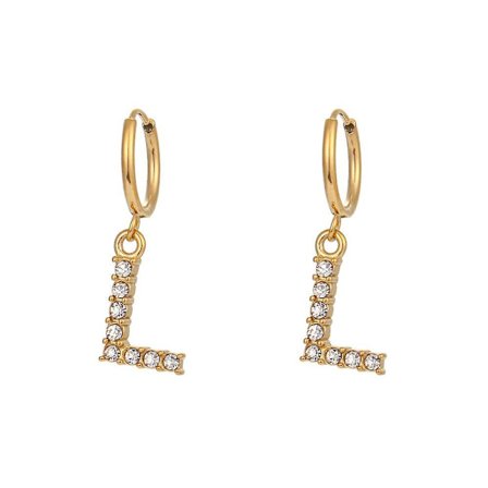 2022 New Stainless Steel 3a Zircon Clear Crystal Letter Charm Hoop Earrings Delicated 18k Gold Plated Initial Earring