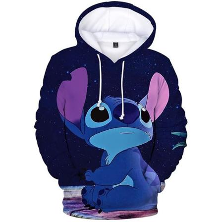 5-10 år Barn Lilo Stitch Tegneserie Uformelle hettegensere Genser med hette Sportsoverdeler Gaver Dark Blue Stitch 7-8 Years