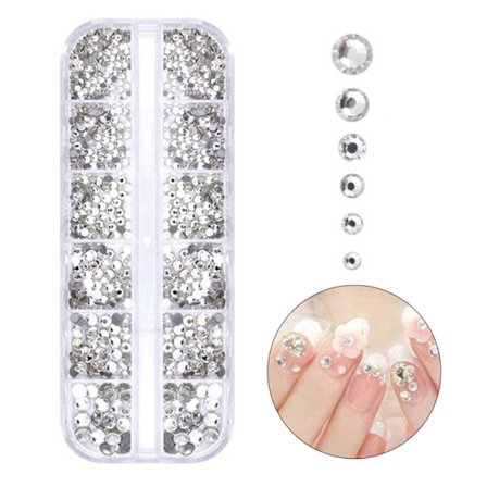 2000 Rhinestone Negledekorasjoner Krystall - Ulike Størrelser i Eske