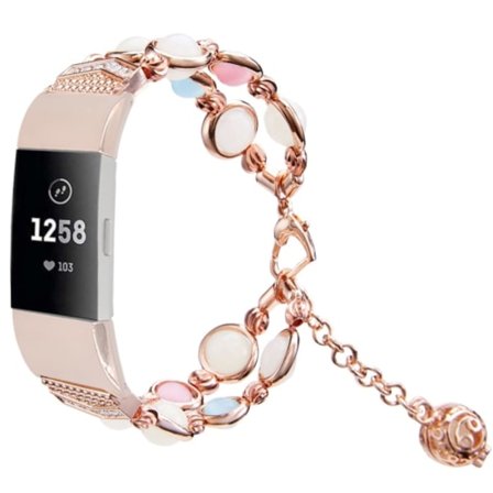 För Fitbit Charge 5 Agate Luminous Bead Steel Watch Band