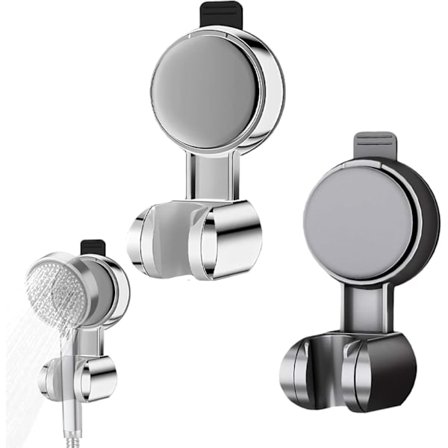 2 x Genanvendelig brusehovedholder med sugekop uden boring, justerbar bruseholder, brusehovedholder med sugekop, sort og sølv