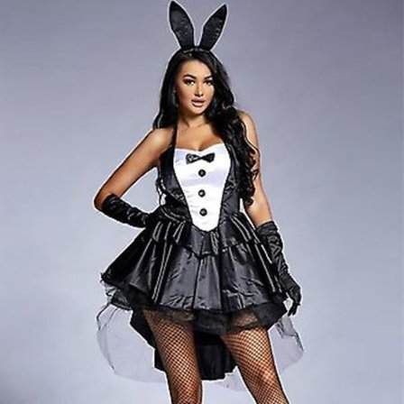 Dame 3-delt Sexy Bunny Girl Kostyme Smoking Haler Halloween Club Party Fancy Kjole Pluss Størrelse (L)