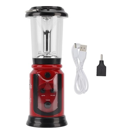 Radiolygte Håndsving USB Genopladelig Multifunktionel AM FM Nødradio LED Lommelygte til Camping Vandring Rød