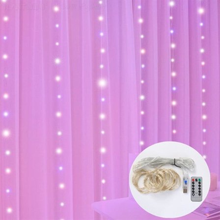 Gardinslynge med 200 LED Lys 3m X 2m Julelys Vandafvisende USB-drevet 8 Tilstande Fjernbetjening Lysstreng Til Soveværelse Vægge Vindue Terrasse Fest 