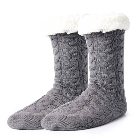 Furry Varme Strikkede Sokker Tøfler med Anti-Skli Grå? grå? one size
