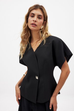 NA-KD Fitted Short Sleeve Blazer - Blazere - Sort - EU 44