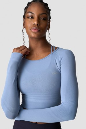 ICANIWILL - Define Seamless LS Crop Top Wmn Metal Blue - Oberteile - Damen - ICIW