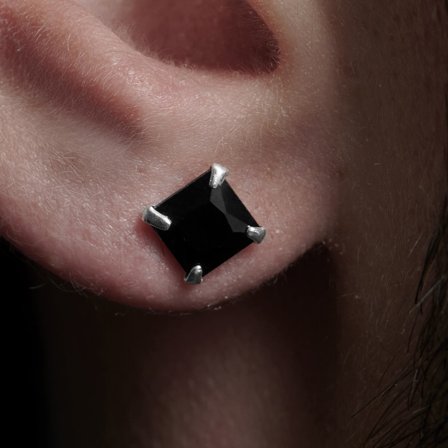 Orecchino a perno con zircone nero quadrato 6 millimetri per uomini - Orecchini a bottone