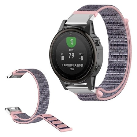 Garmin Fenix 6S / Fenix 5S Plus nylon loop Urrem - Lyserød / Blå