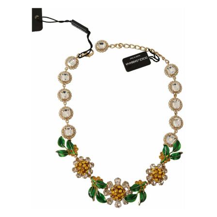 Dolce & Gabbana, Margherite Crystal Flower Necklace Geel, Dames, Maat:ONE Size,brass