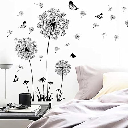 Seinän tarrat makuuhuoneeseen ja olohuoneeseen, suuret voikukkakukkien seinätarrat jne. KLB