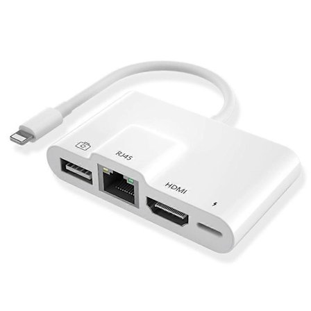 4-in-1 8-nastainen uros - 8-nastainen virta + RJ45 Ethernet + HDMI + USB-kamera naaras OTG digitaalinen AV-sovitin