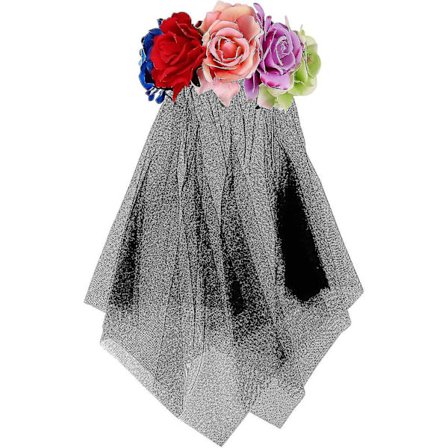 Halloweenin musta huntu ruusukukkaseppeleellä goottilainen ruumis morsiamen huntu asuste pääkoriste kukkaseppele seppele morsius hää huntu kiehtovat 