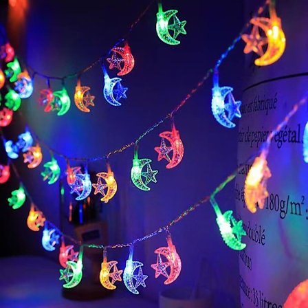 Stjerne Måne Lyslenke 10m 80LEDs 13-knapps Fjernkontroll Fest