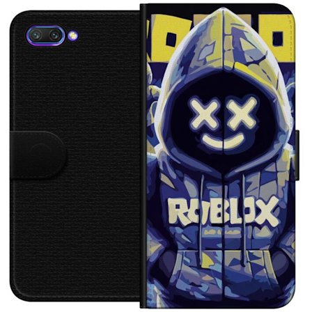 Kompatibel Tegnebogsetui til Honor Honor 10 Blågul Roblox hættetrøje-figur med minimalistisk neonstil og mesh-ansigt, moderne spilillustration til