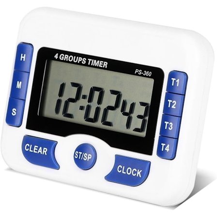 Nedtellingstimer, Multifunksjonell 4-kanals Digital Kjøkken Timer, med Digital Vekkerklokke Funksjon