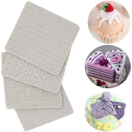 (Set med 4) Stickad Silikon Fondantform/Tröja Virkad Präglad Form