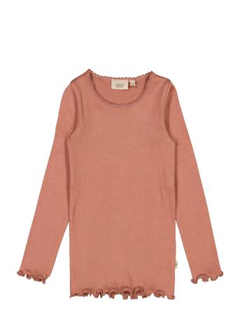 Rib T-Shirt Lace Ls T-shirts Long-sleeved T-shirts Rosa Wheat