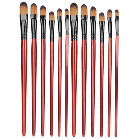 12 kpl maalaussivellintä, nailon, kaksiväriset, ruskea varsi, taiteilijan vesiväri-, akryyli- ja guassimaalaukseen