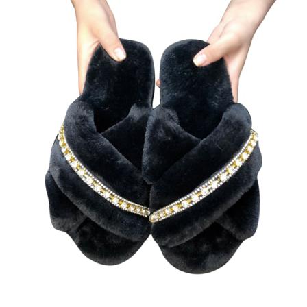 Kvinnor Flat Fuzzy Tofflor Slip On House Skor