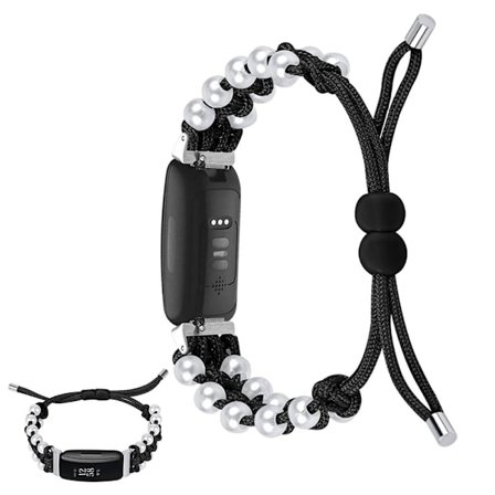 Fitbit Inspire 2 klockarmband i nylon med pärldekoration - Svart