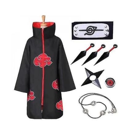 Cloak Cosplay kostumesæt Itachi Robe Cosplay Long Cape 8 stykker sæt-1 V XS