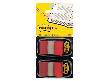 POST-IT Indexflikar med hållare, medium 25,4 x 43,2 mm, röda, 2 x 50 dubbelförpackning - Lyreco - Kontorsmaterial - Indexflikar och märkflikar - 