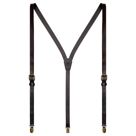 Dunkelbraune Leder Y-Rücken Clip-On Hosenträger für Männer - Hosenträger mit Clips