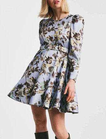 by Ti Mo Tailored Satin Belt Dress - Blue - M