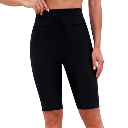 Naisten pitkät uimahousut korkeavyötäröiset uima-alushousut yksiväriset Jammer-uimahousut - Musta