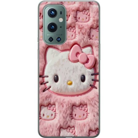 Yhteensopiva Puhelinkuori OnePlus 9 Pro Hello Kitty vaaleanpunainen pörröinen tausta, jossa on ikoninen kasvot ja kawaii-esteettisyys
