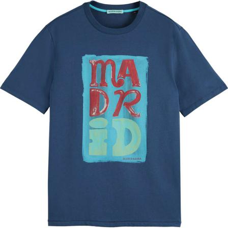 Scotch & Soda, City artwork jersey t-shirt Blauw, Heren, Maat:M,Katoen