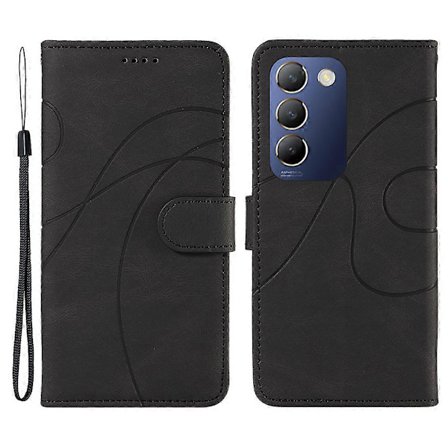 Osta vivo V40 SE 5G / Y100 5G (Indonesia) / Y200e 5G / V30 Lite 5G (India) Nahkakotelo Kaareva Linja Koriste Musta