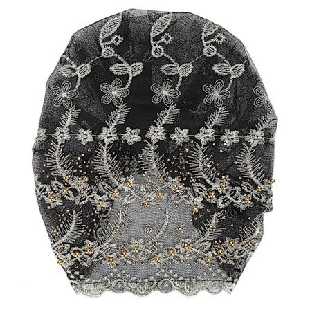 Stilig Elegant Broderte Fjær Turban Hode Wrap Europeisk Retro Hatt for Kvinner Svart