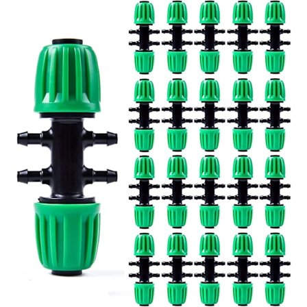 20PCS vanningsanlegg tilbehør, pigg T-koblinger dryppvanning for vanningsrør 1/2 tommer til 1/4 tommer 6-veis vanningstilbehør, grønn