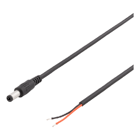 5.5x2.1mm DC to open ended wire, 2m, 20AWG, black