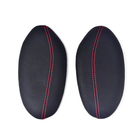 2 stk Bil Benstøttepute Bil Skinn Benpute Minneskum Bil Knepute, Svart Rød Linje, Håndsøm