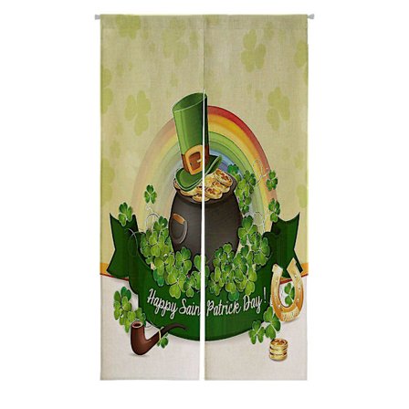 Grønn kløverkort kløverkjele gull japansk Noren gardin døråpning dør vindu behandling gardiner 105x120 cm