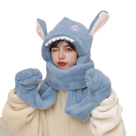 Hat og halstørklæde i ét, dinosaurhat med bevægelige ører, hoppende ørehat, børns forældre-barn-hat, plys halstørklæde med lommer, vinterhat, 