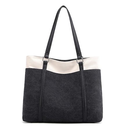 Dam Laptop Tote Bag för arbete Lätt Splice Canvas 15,6 tum Handväska Handväska, 1 st, svart