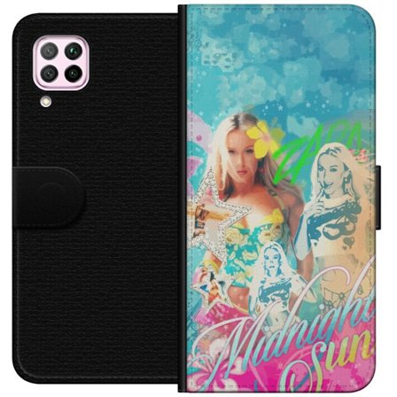 Yhteensopiva Lompakkokotelo Huawei P40 lite Seikkailumaailma Steve, Creeper ja eläimillä värikkäässä palikkagrafiikassa