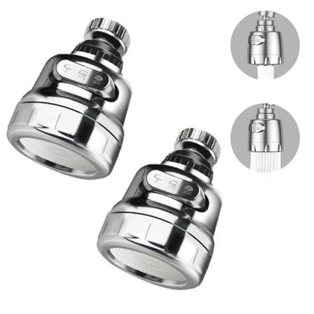 2st kranluftare, 360° vridbar kranluftare, vattenbesparande kranfilterregulator Spraymunstycke för köksbadrum, 2 lägen, silver