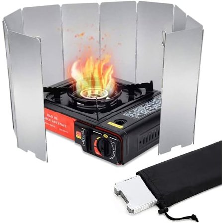 Aluminium hopfällbar vindruta, 10 plattor utomhus camping vindruta, ultralätt bärbar spis för campingspis, picknickspis