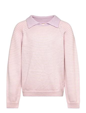 Merino Striped Blouse W. Collar Tops Knitwear Pullovers Pink Copenhagen Colors