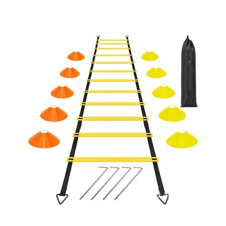Fotbolls agilityträning team, 12 nivåer smidig trappa tävling, 10 koner, 4 stålpinnar, hastighetsträning team, 1 spel