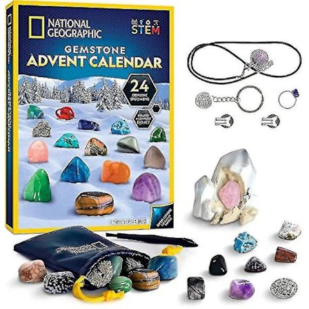 National Geographic - Geemikokoelma Joulukalenteri - 2024 Joulukalenteri Lapsille, Avaa 24 Geemiä Joka Päivä, Kalenteri Mini-Geemikaivurilla